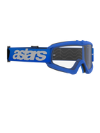 Alpinestars Vision Youth Blaze Goggles, Motocross Goggles, Blue and Clear, featuring a blue frame with a clear anti-fog lens, wide blue strap with white 'astars' logo, designed for youth riders and smaller face shapes, professional off-road gear