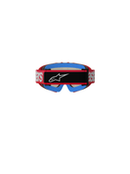 Alpinestars Vision Youth Blaze Goggles, motocrossglasögon, röd och silver, vy bakifrån som visar rött band med vit logotyp och en svart central del med vit Astars-logotyp, blå inre skumvaddering