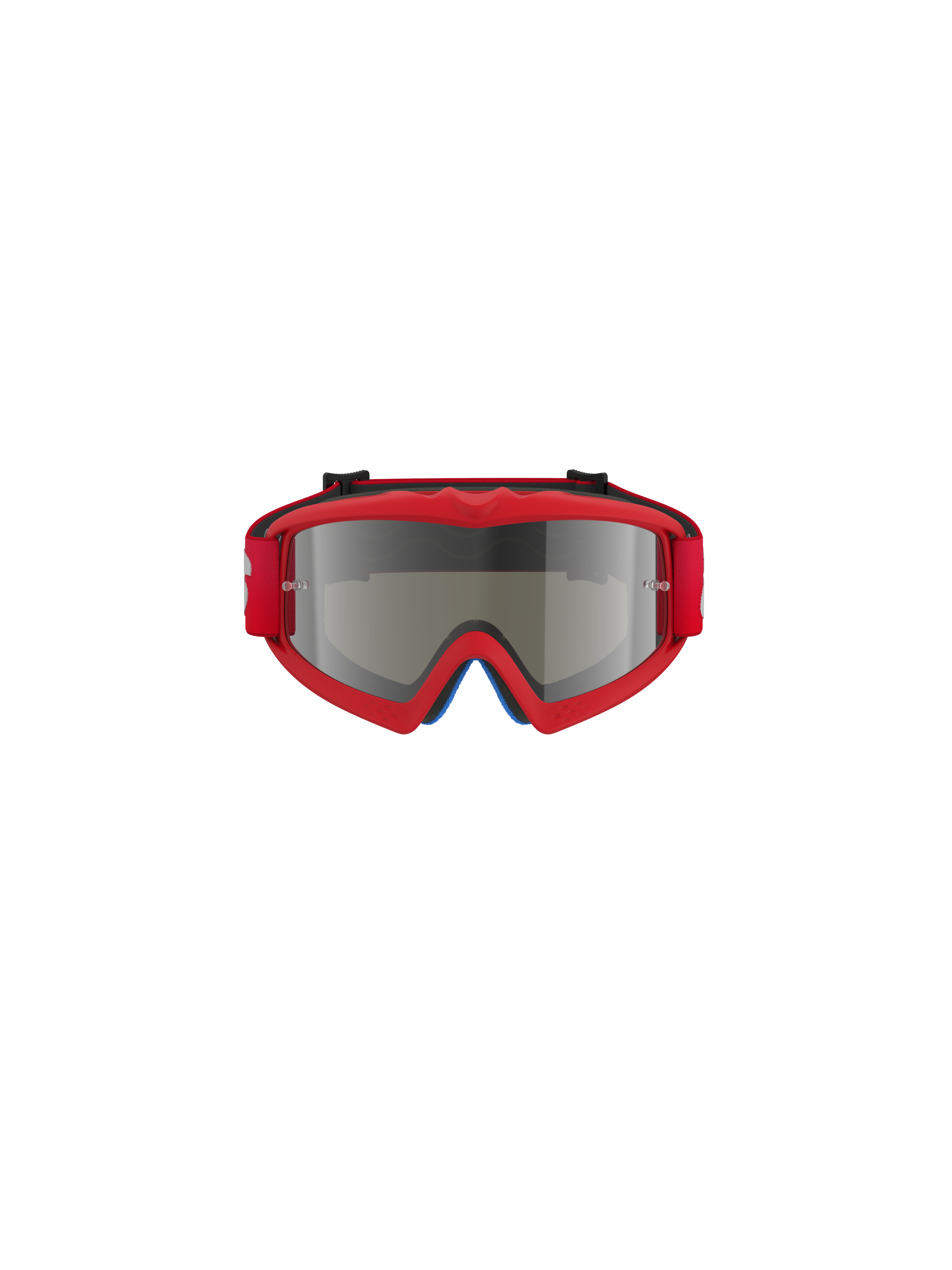 Alpinestars Vision Youth Blaze Goggles, motocrossglasögon, röd och silverspegel, vy framifrån, med en färgstark röd uretanram och rött band, designade för ungdomsförare med spegellins