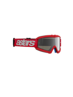 Alpinestars Vision Youth Blaze goggles, motocrossglasögon, röda med Silver Mirror-lins, rött vävt band med vit astars-logotyp, kompakt uretanram designad för ungdomsförare, ögonskydd för terrängkörning