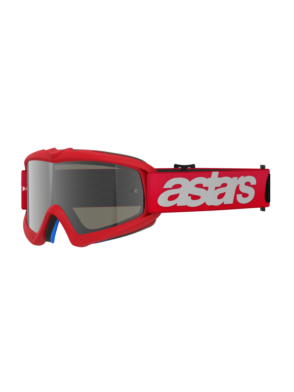 Alpinestars Vision Youth Blaze Goggles, motocrossglasögon, Red Mirror Silver, röd ram med silverfärgat spegelglas, bred röd rem med vit astars-logotyp, professionellt ögonskydd för unga förare vid terrängkörning