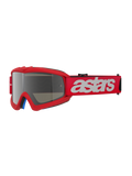 Alpinestars Vision Youth Blaze Goggles, motocrossglasögon, Red Mirror Silver, röd ram med silverfärgat spegelglas, bred röd rem med vit astars-logotyp, professionellt ögonskydd för unga förare vid terrängkörning