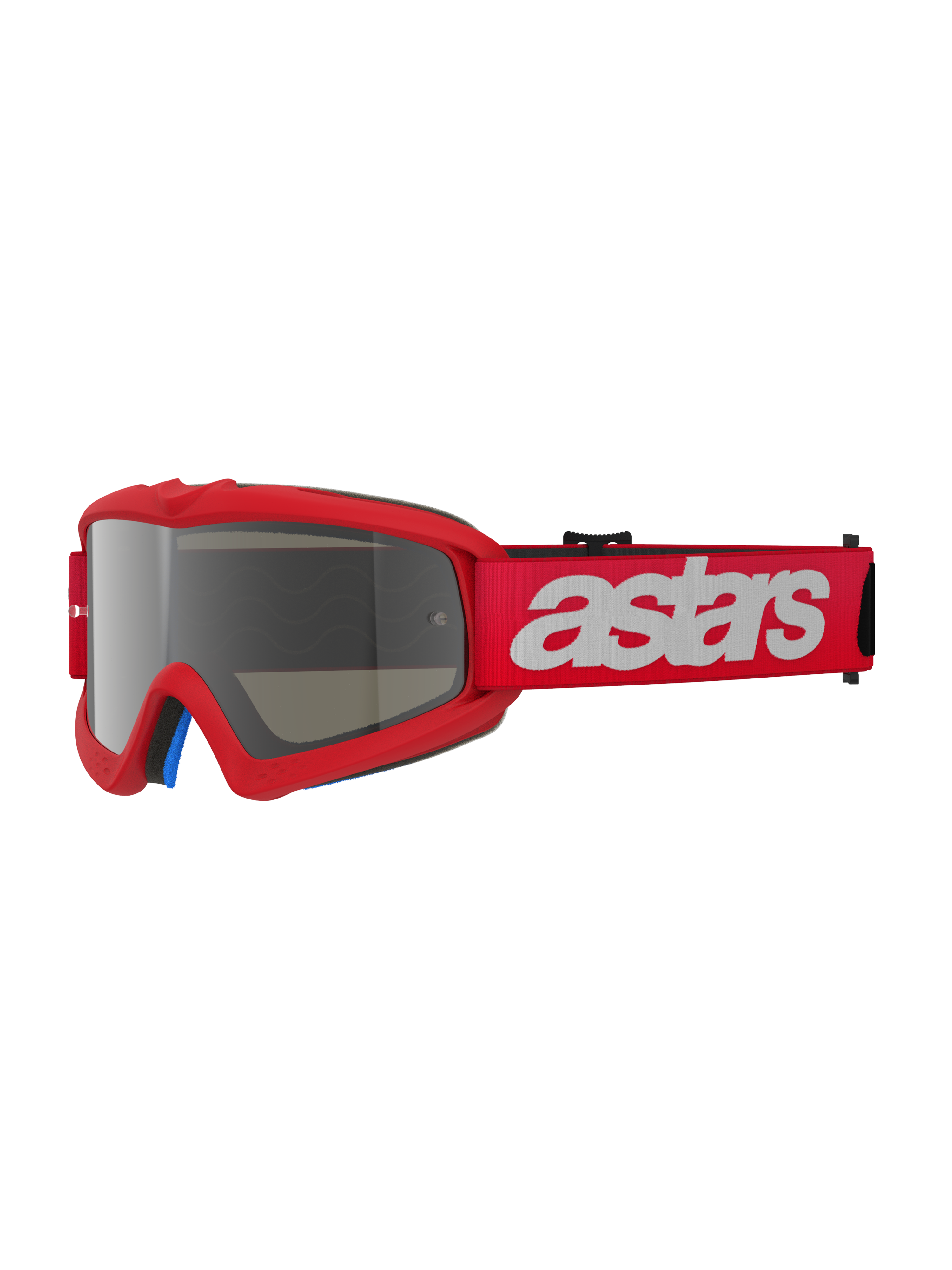 Alpinestars Vision Youth Blaze Goggles, motocrossglasögon, Red Mirror Silver, röd ram med silverfärgat spegelglas, bred röd rem med vit astars-logotyp, professionellt ögonskydd för unga förare vid terrängkörning