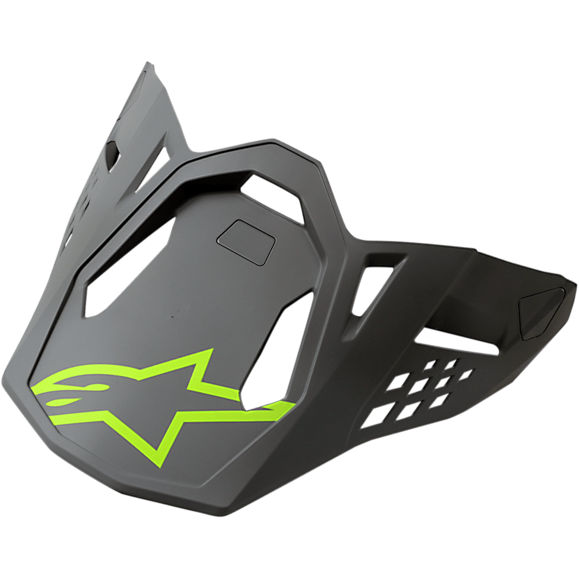Alpinestars S-M8 hjälmvisir Radium, motorcykelvisir för racing, grått med neongul Alpinestars-logotyp, kantig aerodynamisk design med ventilationsöppningar