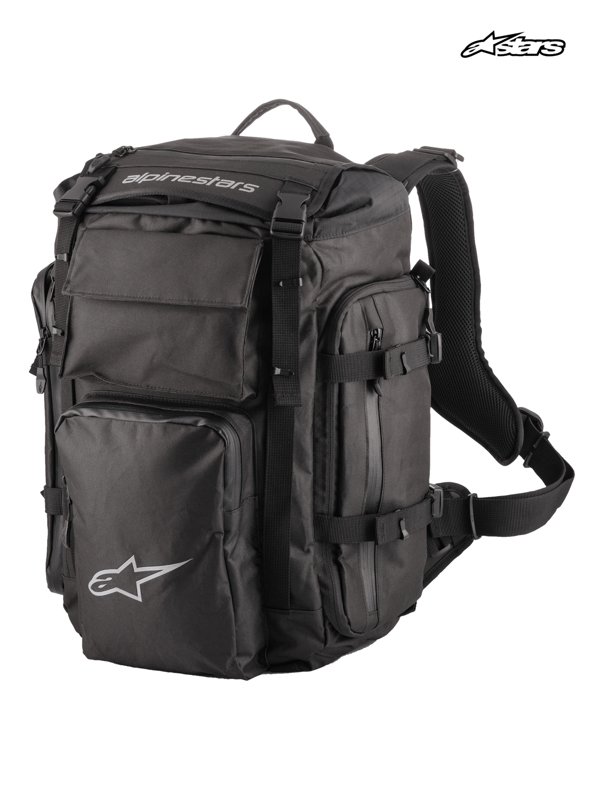Alpinestars Rover Overland Ryggsäck, svart äventyrsmotorcykelryggsäck med 39 liters kapacitet, rulltoppsdesign och slitstark textilkonstruktion