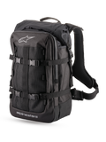 Alpinestars Rover Multi ryggsäck, svart äventyrstouringmotorcykelryggsäck, textildesign med rulltopp och kompressionsremmar, frontpanel i meshtyg med logotyper