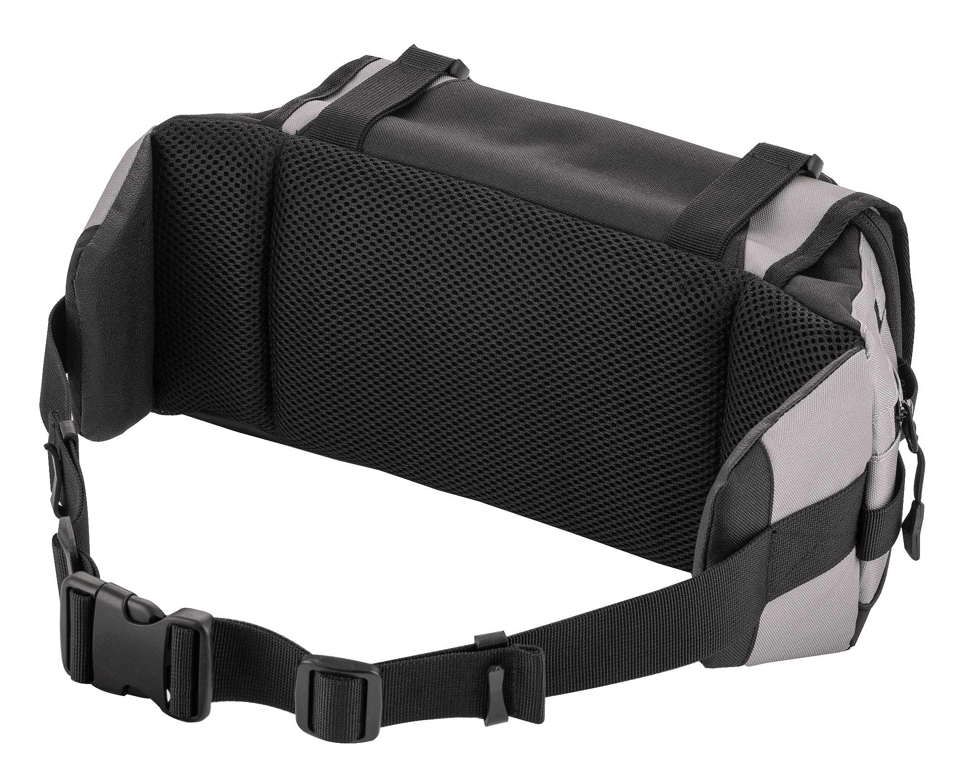 Alpinestars Tech Tool Pack, grå och svart, vy bakifrån med ryggpanel i luftig mesh för ventilation och komfort, justerbar midjerem med kraftigt spänne, slitstark textilkonstruktion för terräng- och endurokörning