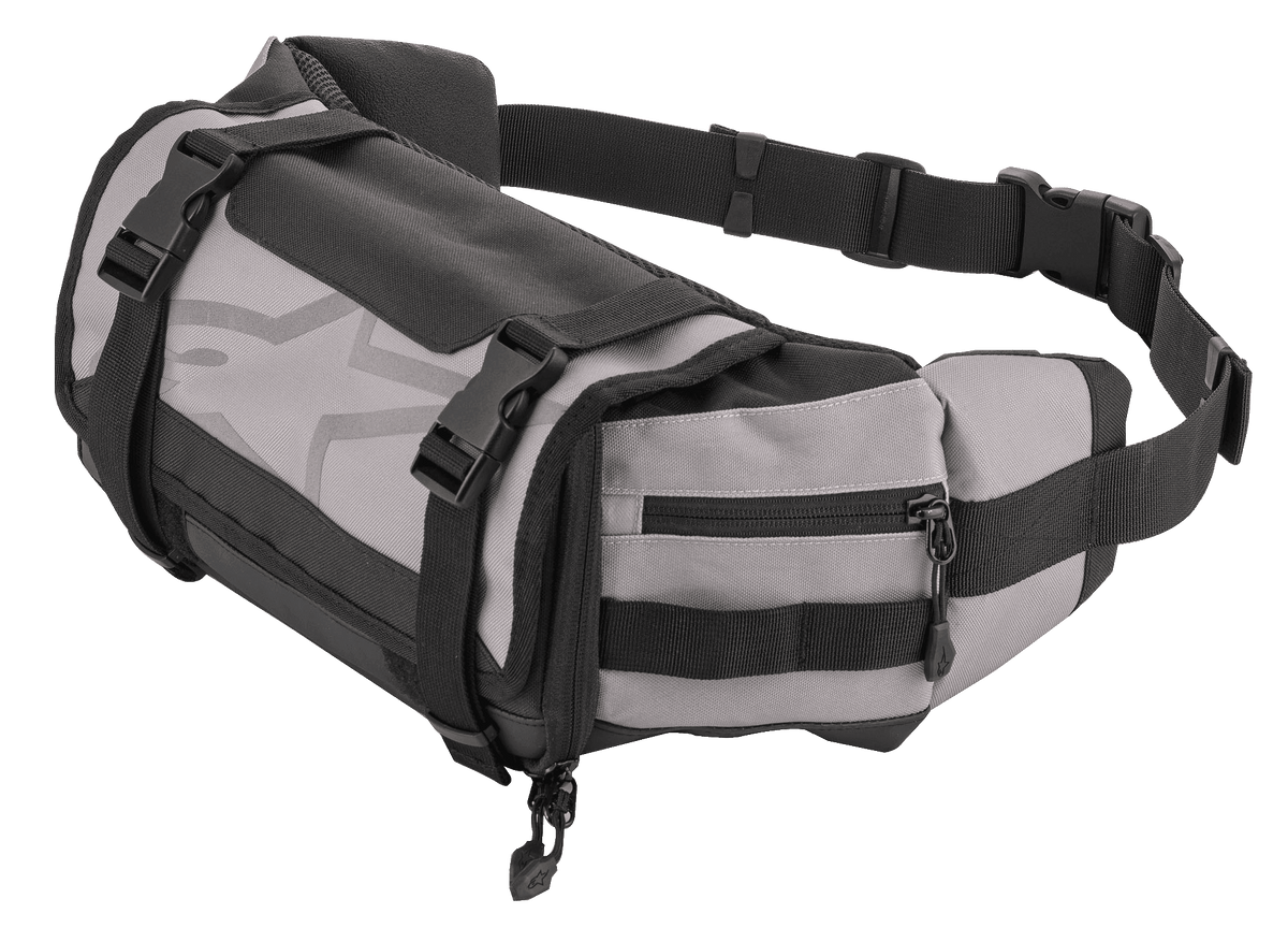 Alpinestars Tech Tool Pack, grå och svart midjeväska för enduro, verktygsförvaring för motorcykel, justerbara remmar med plastspännen, stor stjärnlogotyp, slitstark tygkonstruktion, kompakt design