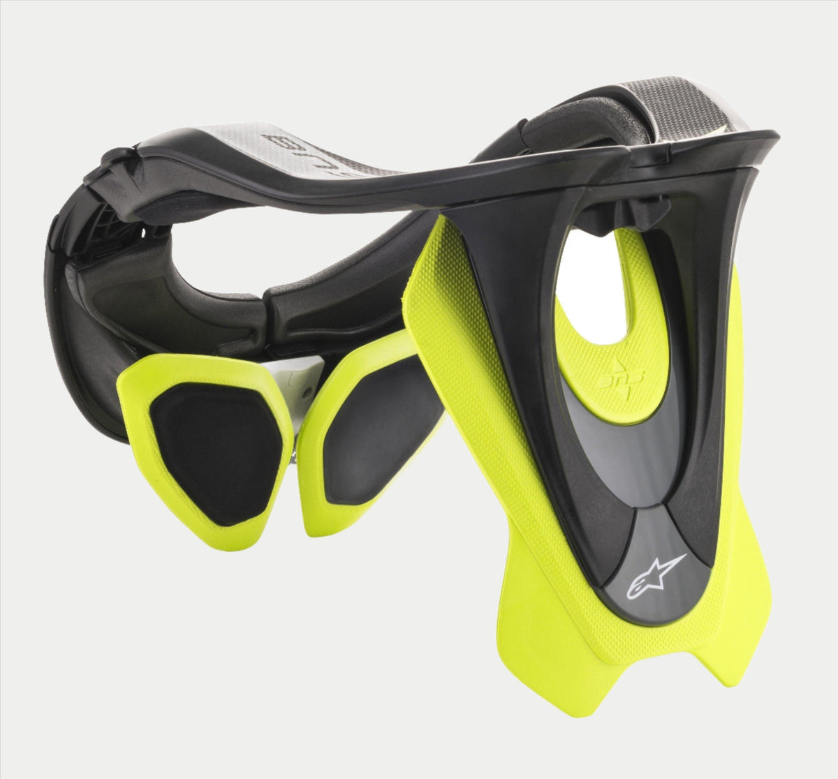 Alpinestars BNS Tech 2 nackskydd, nackskydd för motocross, svart och fluorescerande gul, ergonomisk kolfiberpolymerram med vadderade stabilisatorer, Alpinestars-logotyp, högpresterande skydd för terrängkörning