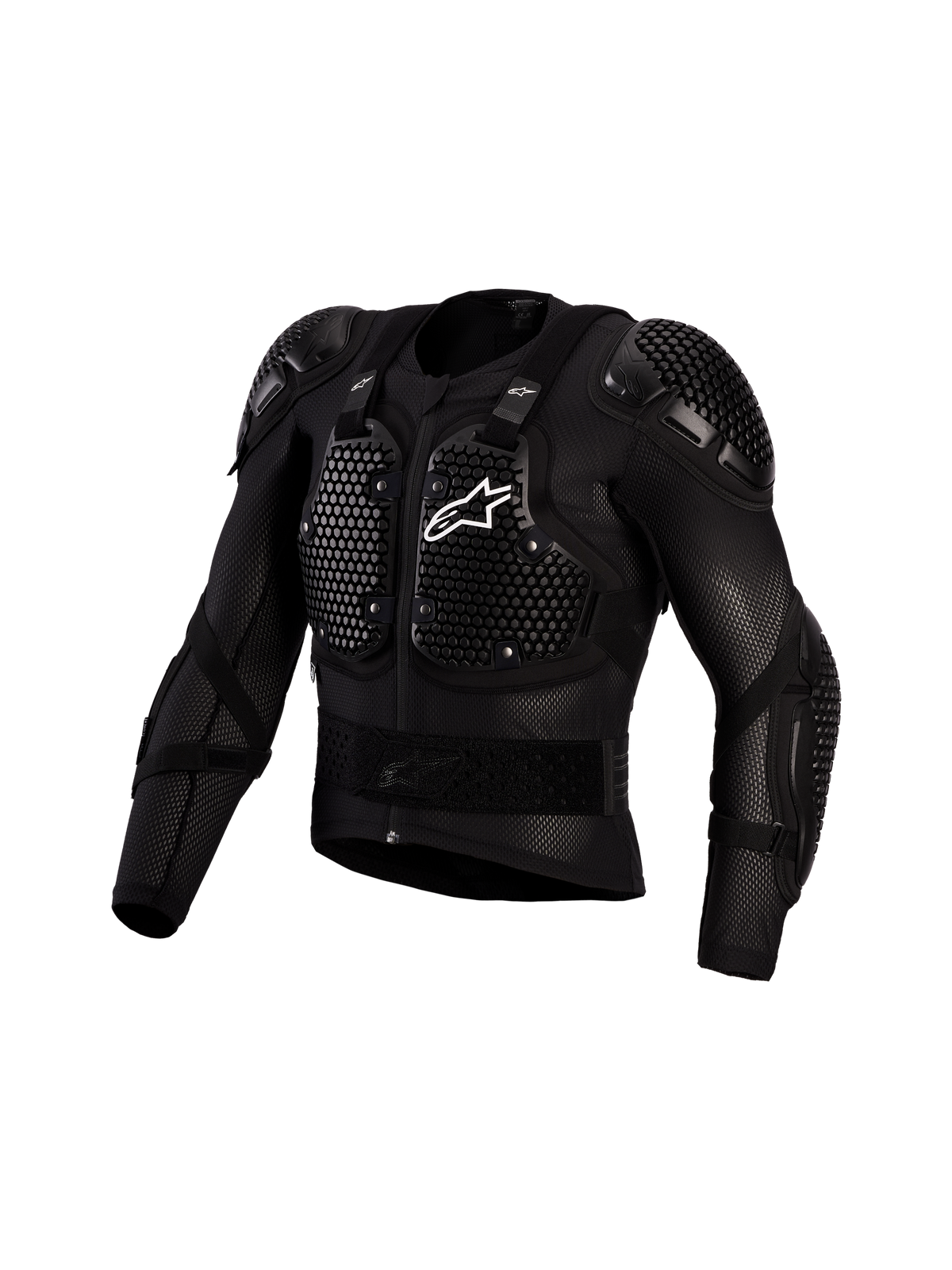 Alpinestars Bionic Action V3 skyddsjacka, svart och vit motocross-skyddsutrustning i mesh med CE-nivå 1 A-Morph-skydd.