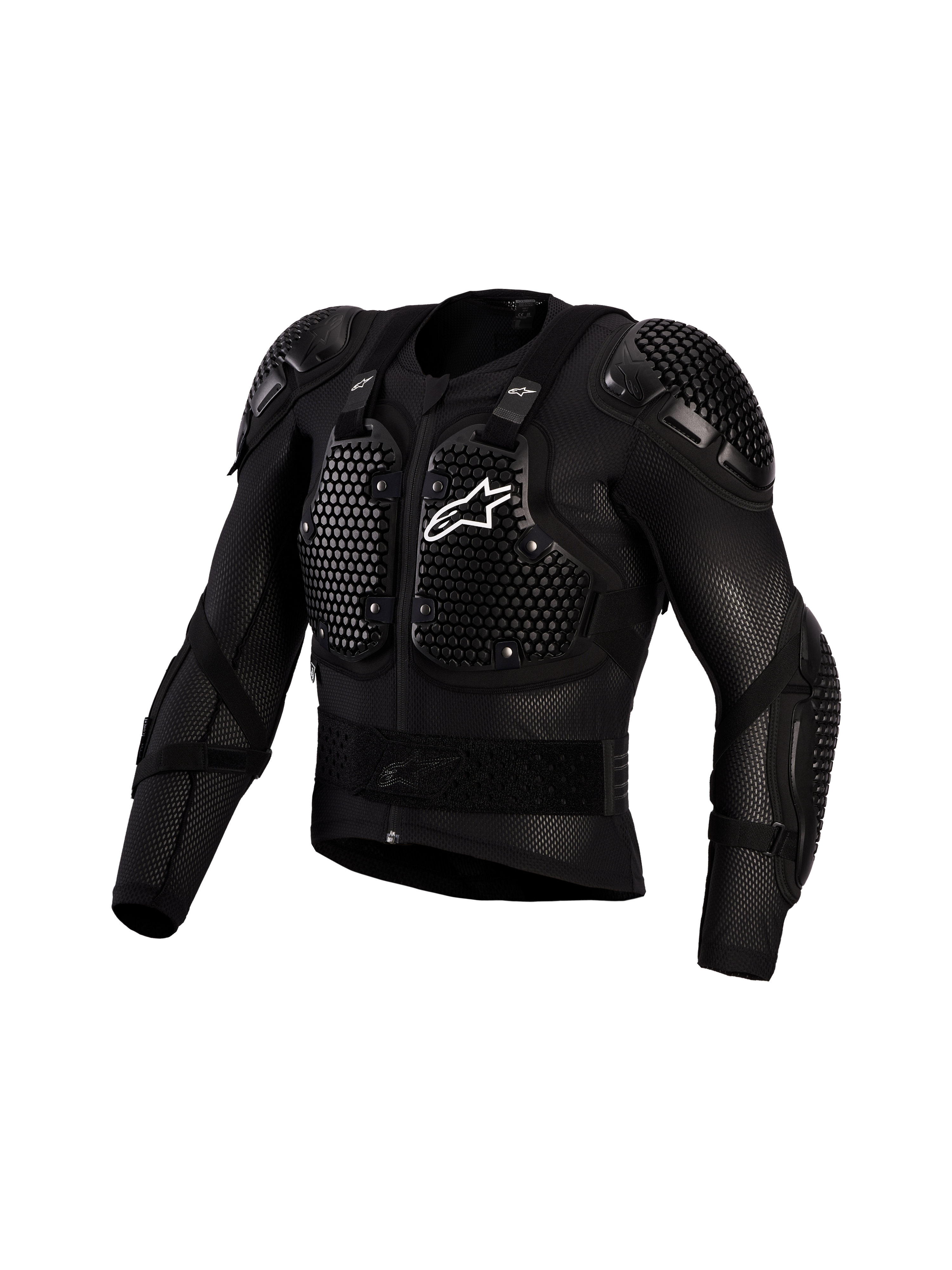 Alpinestars Bionic Action V3 skyddsjacka, svart och vit motocross-skyddsutrustning med CE-nivå 1 A-Morph-skydd och ventilerande stretchmesh.