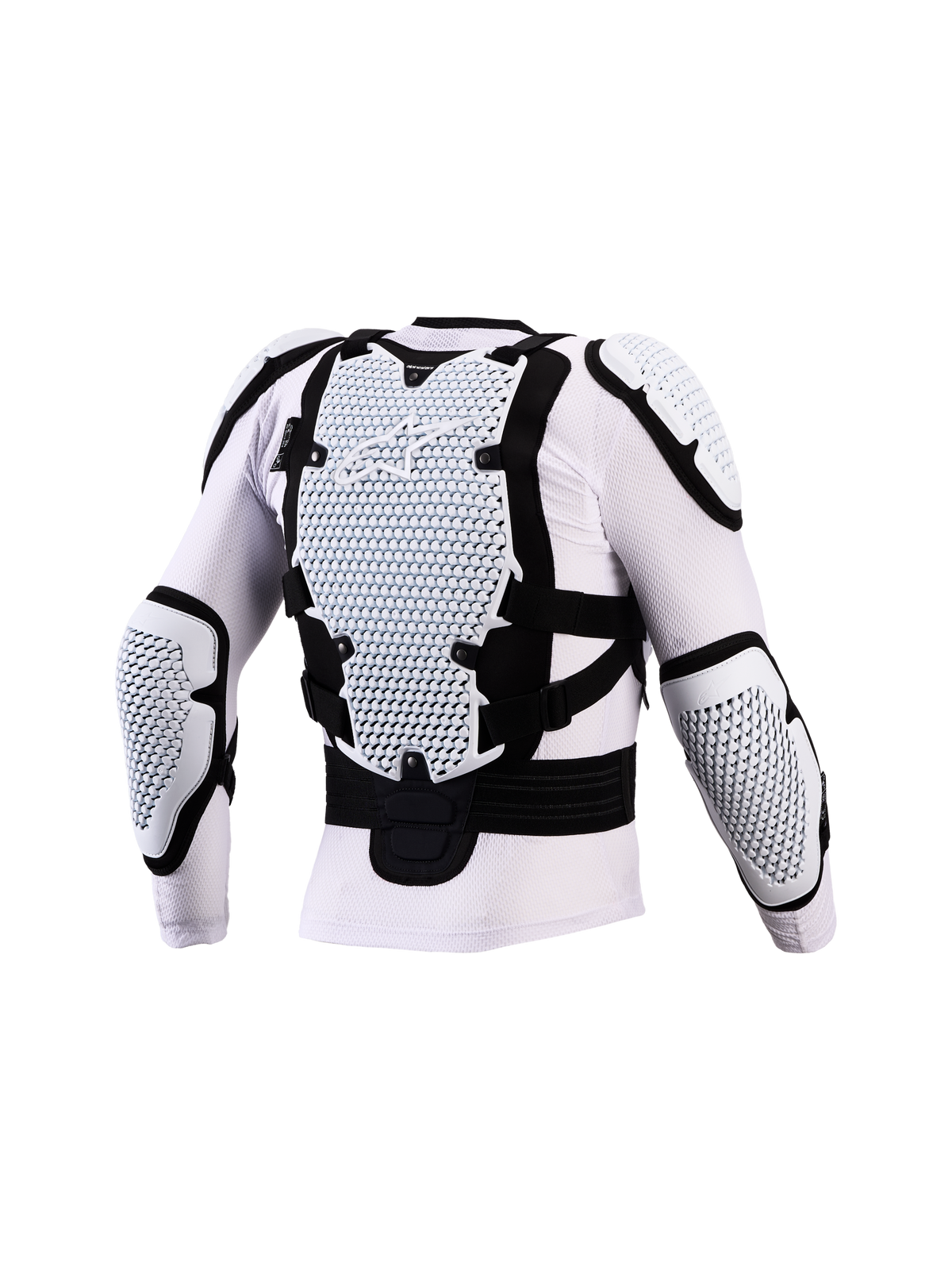 Alpinestars Bionic Action V3 skyddsjacka, vit och svart för motocross, CE-certifierat ryggskydd med A-Morph-teknik.
