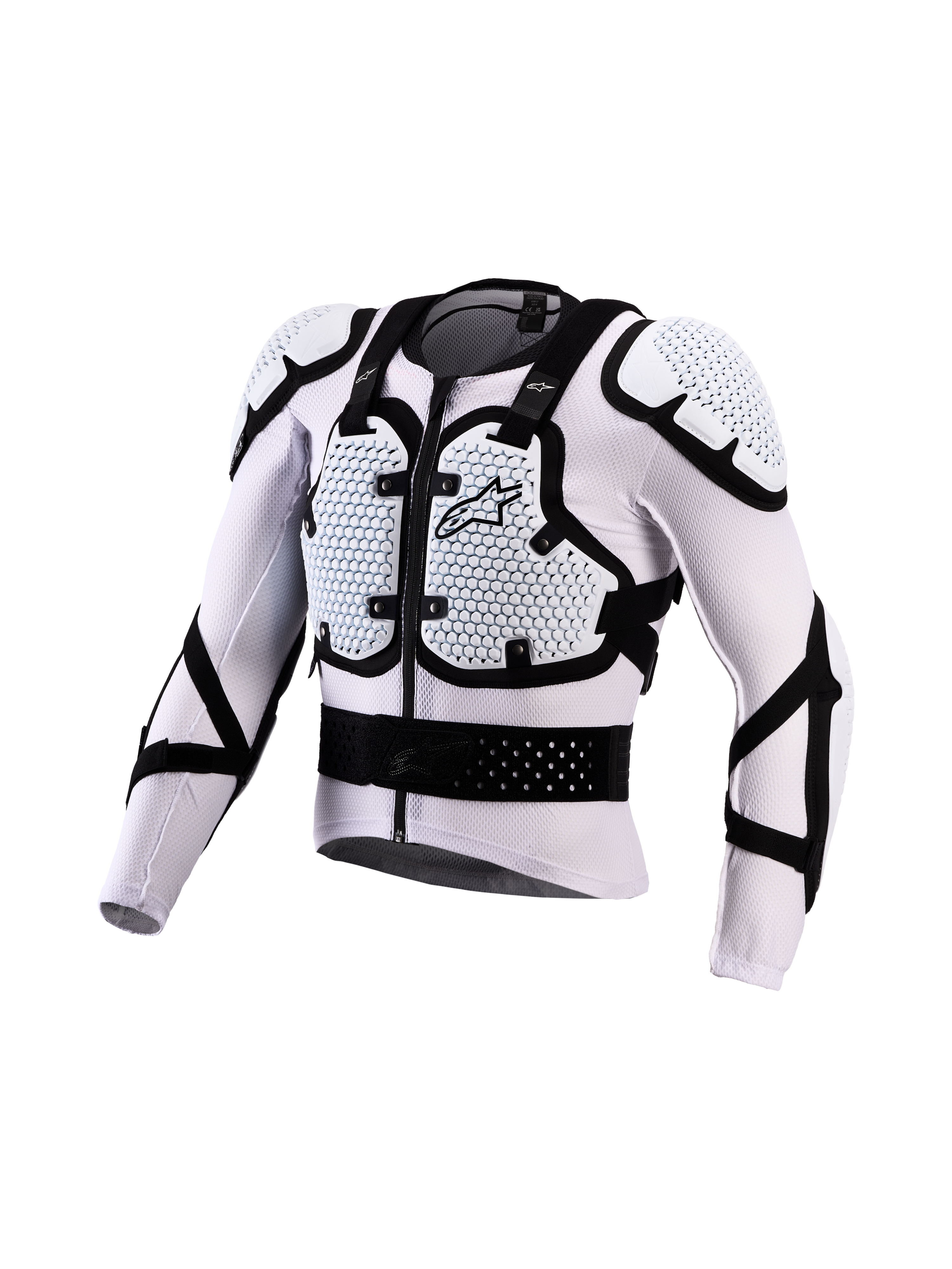 Alpinestars Bionic Action V3 skyddsjacka, vit och svart motocrosskydd med andningsbar mesh och A-Morph-teknik.