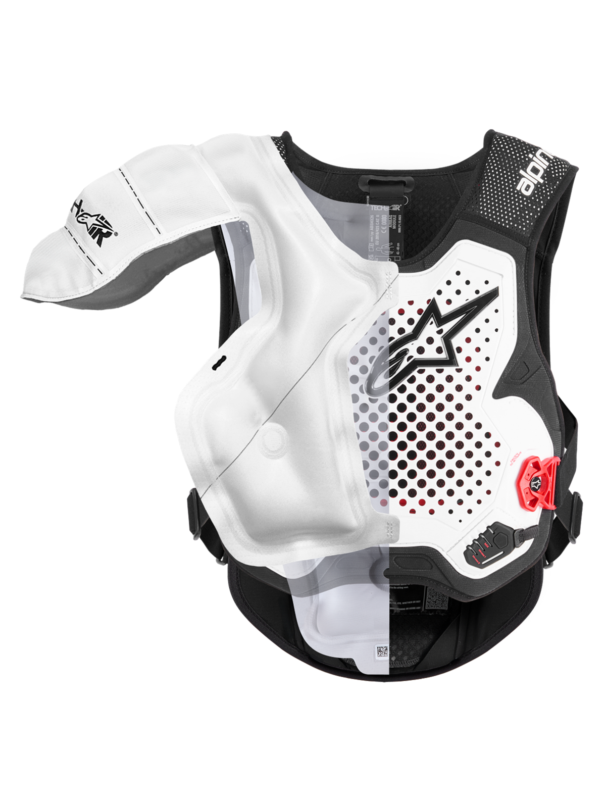 Alpinestars Tech-Air® MX Airbagsystem, motocross-airbagväst, vit och svart, CE-certifierat off-road-skydd med uppblåst airbagblåsa