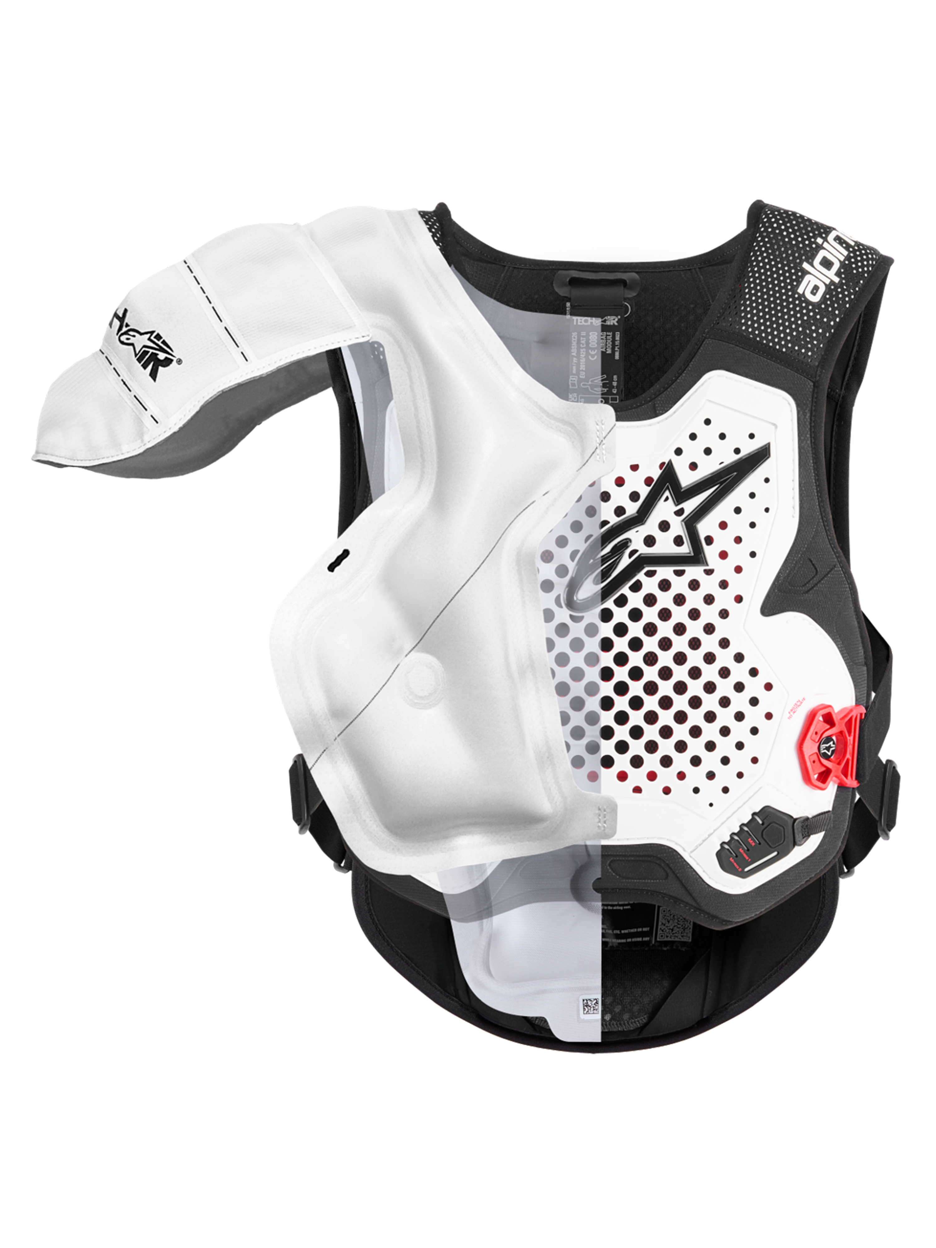 Alpinestars Tech-Air® MX Airbagsystem, motocross-airbagväst, vit och svart, CE-certifierat off-road-skydd med uppblåst airbagblåsa