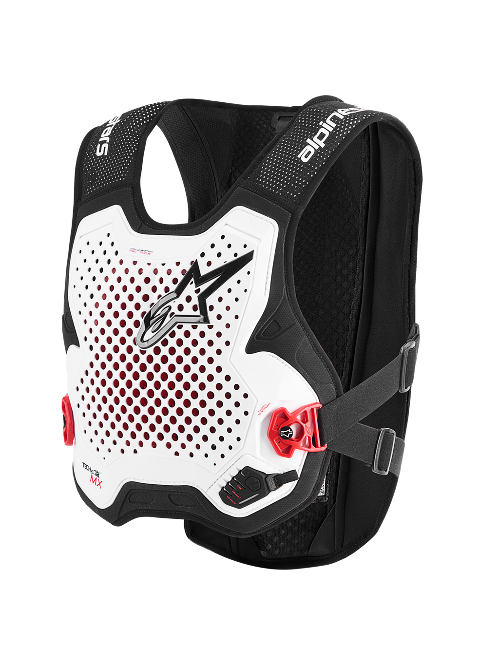 Alpinestars Tech-Air® MX System, motocross airbagsystem i vit och svart, CE-certifierat skydd med integrerat Nucleon PLASMA-ryggskydd och andningsbar stretchmeshkonstruktion