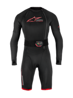 Tech-Air® 10 V2 Race Airbag System, black full-body base layer with red accents and integrated LED activation belt.