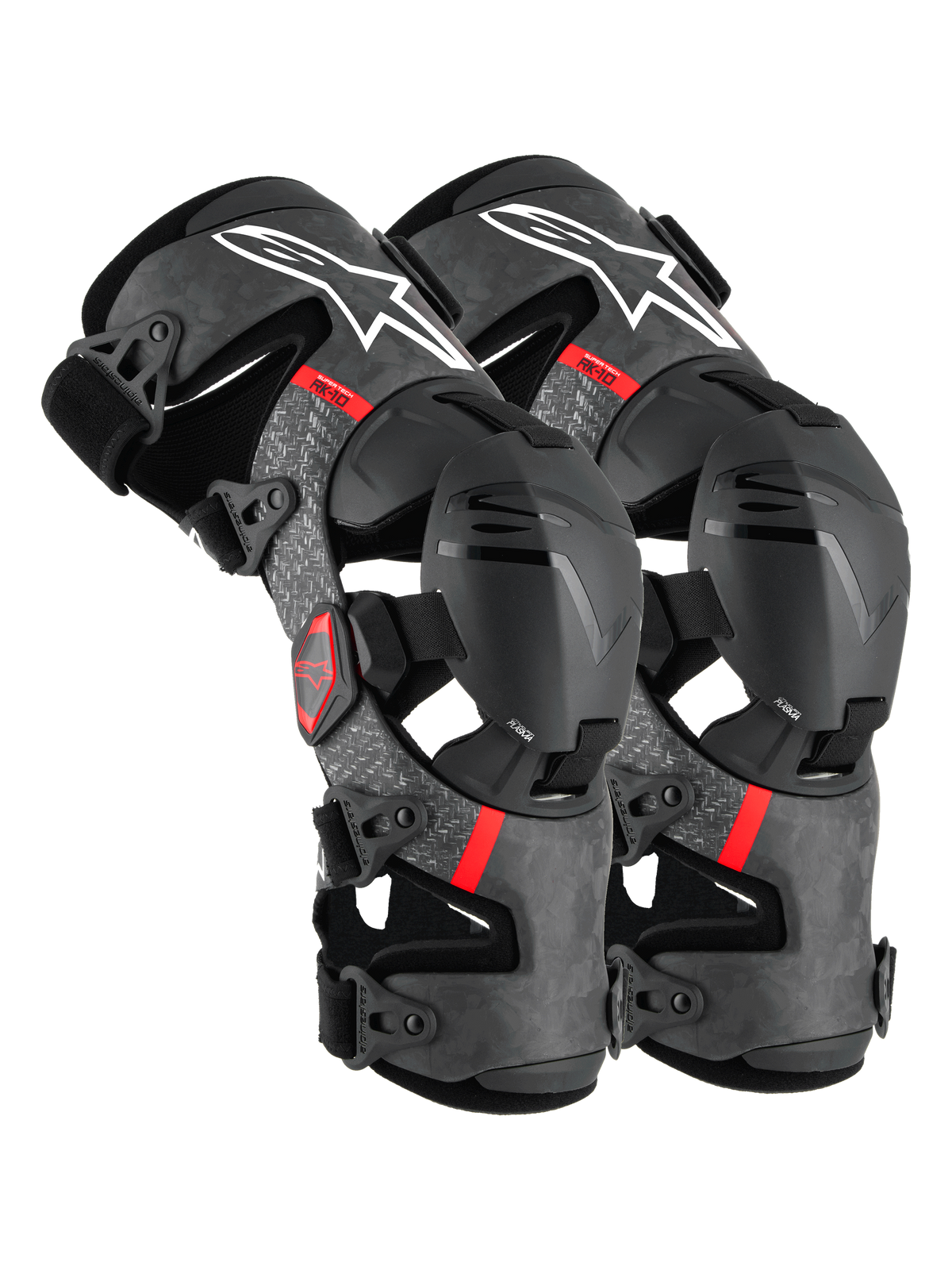 Alpinestars Supertech RK-10 Plasma knäskydd, motocross knäskydd, svarta och röda, kolfiberram med CE-certifiering
