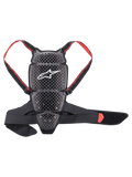 Alpinestars Nucleon KR-Cell Protector, ryggskydd för motorcykel, Smoke Black och röd, med perforerat bikakemönster och vit Alpinestars-logotyp, justerbara röda remmar med logotyp, svart midjebälte, ergonomisk ventilerad design