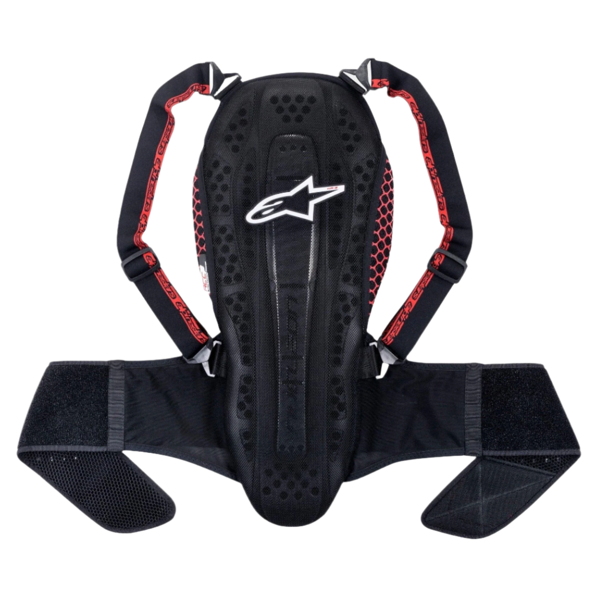 Alpinestars Nucleon KR-2 ryggskydd, Black Smoke Red, med en artikulerad design i kotpelarstil, justerbara axelremmar med röda detaljer och ett brett midjebälte, lättviktigt ryggradsskydd för motorcykel
