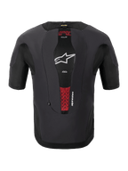 Alpinestars Tech-Air® 5 Plasma System, Motorcycle Airbag System, Rear View, Black, features a central mesh panel with a white star logo and red accents from the internal PLASMA back protector, slim-fit short-sleeved design for under-jacket protection