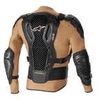Alpinestars Bionic Action V2 Protection Jacket, Sand Black and Tangerine, back view showing the Cell Technology back protector with honeycomb design, integrated shoulder and elbow armor, and breathable tan mesh construction.