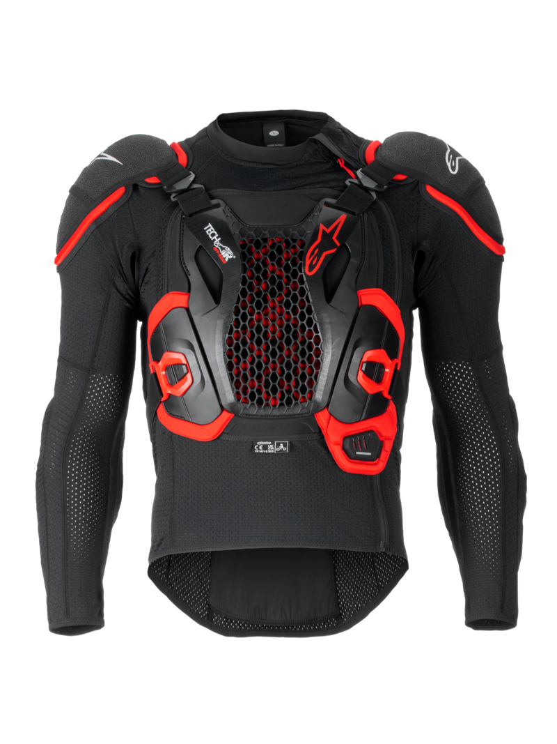 Alpinestars Tech-Air® Off-Road Airbagsystem, FIM-homologerat off-road-motorcykelairbagsystem med CE-nivå 1-skydd, svart och rött, textilkonstruktion med integrerat Nucleon CELL-bröst- och ryggskydd