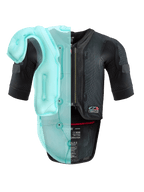 Alpinestars Tech-Air® 7X System, autonom airbagväst för motorcykel, svart mesh-chassi med en ljusblå genomskinlig visualisering av den interna airbag-blåsan, teknisk skyddsutrustning med korta ärmar och integrerat ryggskydd