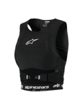 Alpinestars Stella Plasma bröstskydd för damer, motocrossutrustning, svart med vita detaljer, nätkonstruktion i sport-bh-stil, med vit stjärnlogotyp på bröstet och logotypförsett nedre band, justerbara sidospännen för en säker passform