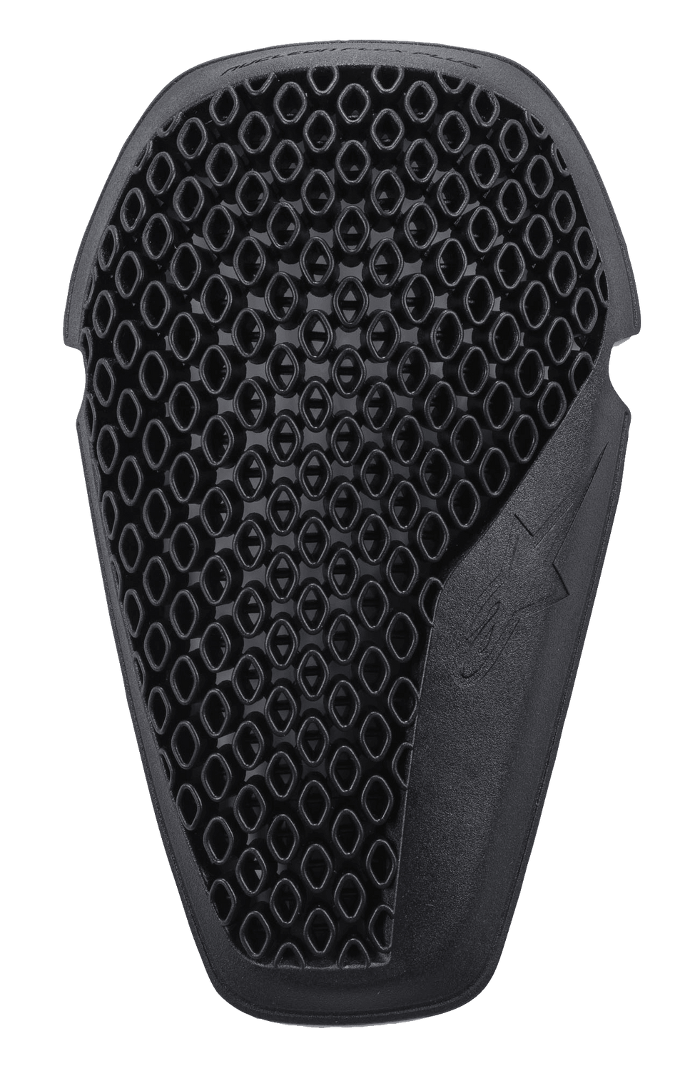 Alpinestars Nucleon Flex Plus knäskydd, svarta, skyddsinlägg för motorcykel med ventilerad öppen cellstruktur i honeycomb-mönster, ergonomisk form med präglad stjärnlogotyp, flexibel design med låg profil för stötskydd