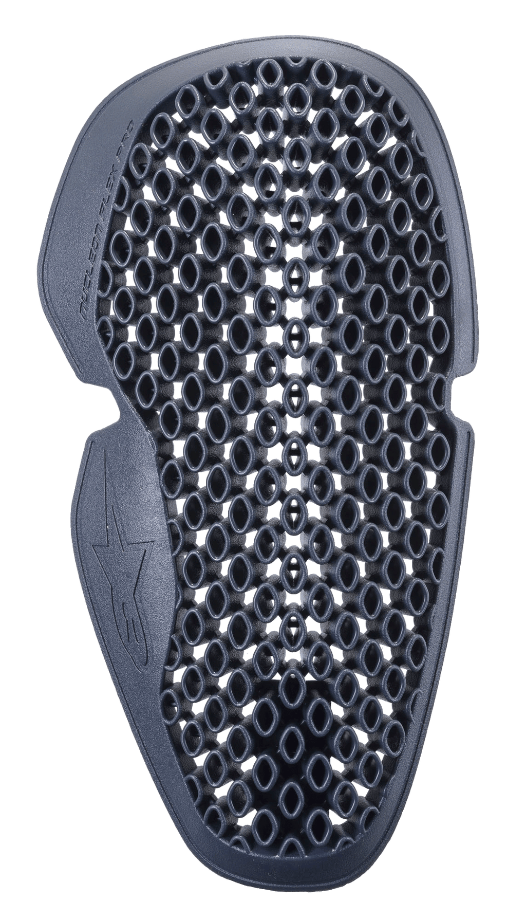 Alpinestars Nucleon Flex Pro Elbow Protector, Anthracite Gray, ventilated honeycomb-style grid design, lightweight and flexible armor insert for motorcycle gear, featuring ergonomic shaping and Alpinestars logo