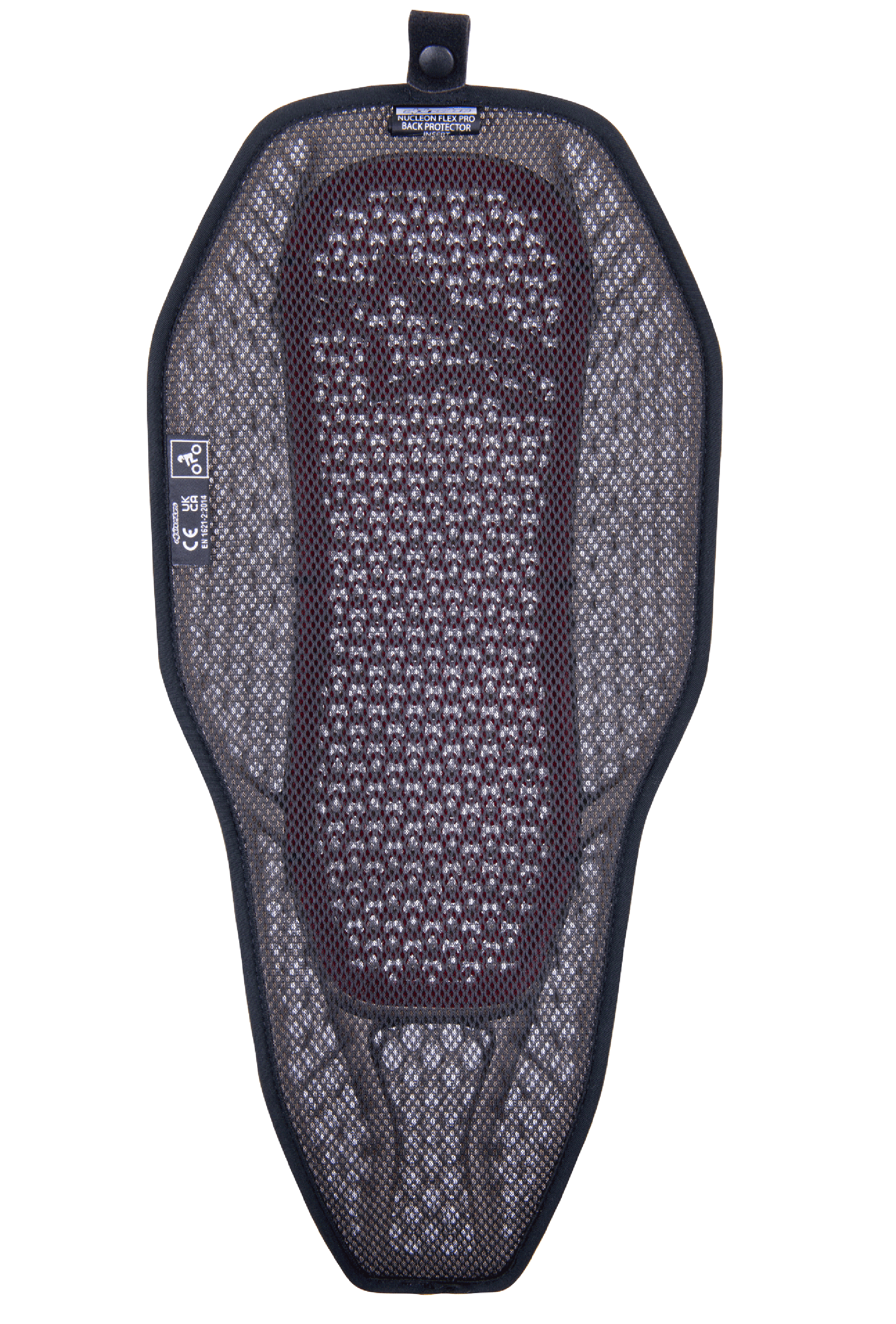 Alpinestars Nucleon Flex Proi Full Back Protector Insert, Motorcycle Back Protector, Transparent Smoke Red, grey 3D mesh liner with visible red core, highly ventilated hybrid design with a snap button for jacket integration