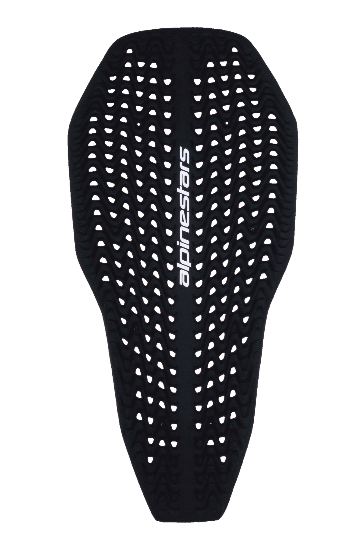 Alpinestars Nucleon Plasma ryggskyddsinsats, ryggskydd för motorcykel, svart, med en perforerad vågig struktur för ventilation, vit vertikal Alpinestars-logotyp, tunn och flexibel konturerad design