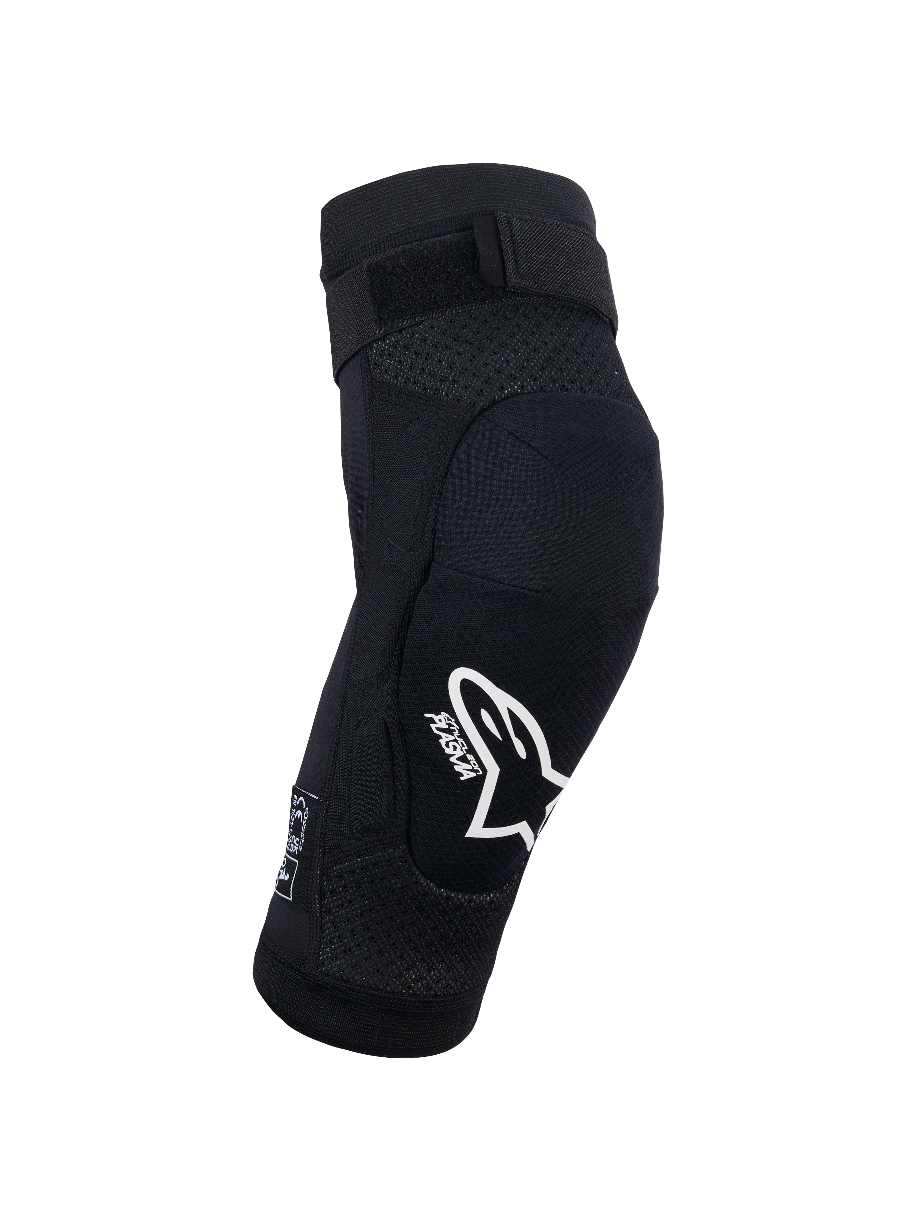 Alpinestars Bionic Plasma Youth knäskydd, svart, motocross-skyddsutrustning, vit Alpinestars-logotyp och Plasma-branding, 3D-mesh-chassi, justerbar övre rem, ergonomisk konturerad design