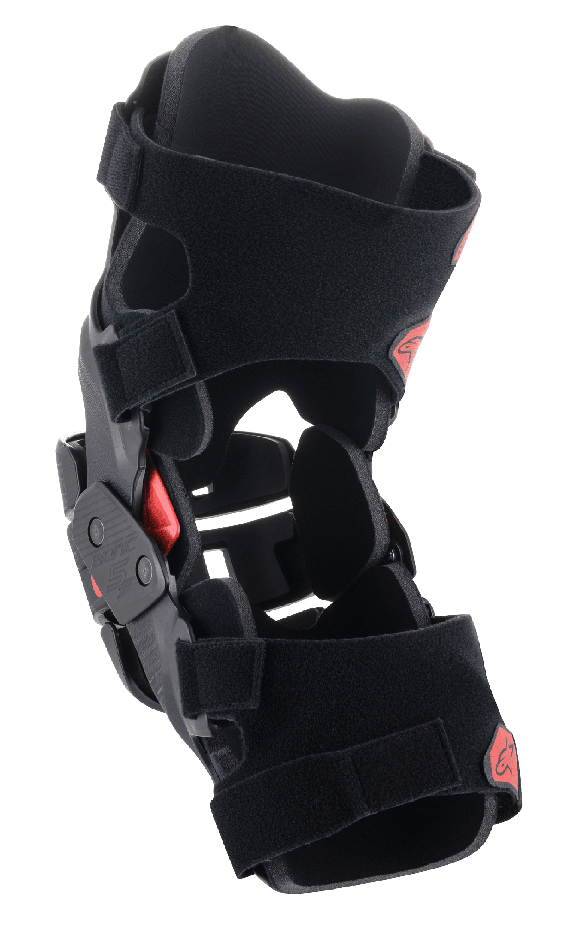Alpinestars Bionic 5S Youth knäskydd, motocross-knäskydd, svart och röd, med en hybridramskonstruktion, stabilt fyrpunktsgångjärnssystem och justerbara kardborreband, skyddande och lätt design för unga offroad-förare