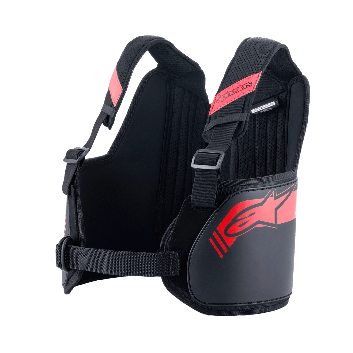 Alpinestars Youth Bionic Rib Support, revbensskydd för karting för ungdomar, svart och röd, med justerbara axelremmar i 3D-mesh, sidopaneler i hårdskal med röd stjärnlogotyp och justerbar midjerem för en säker passform