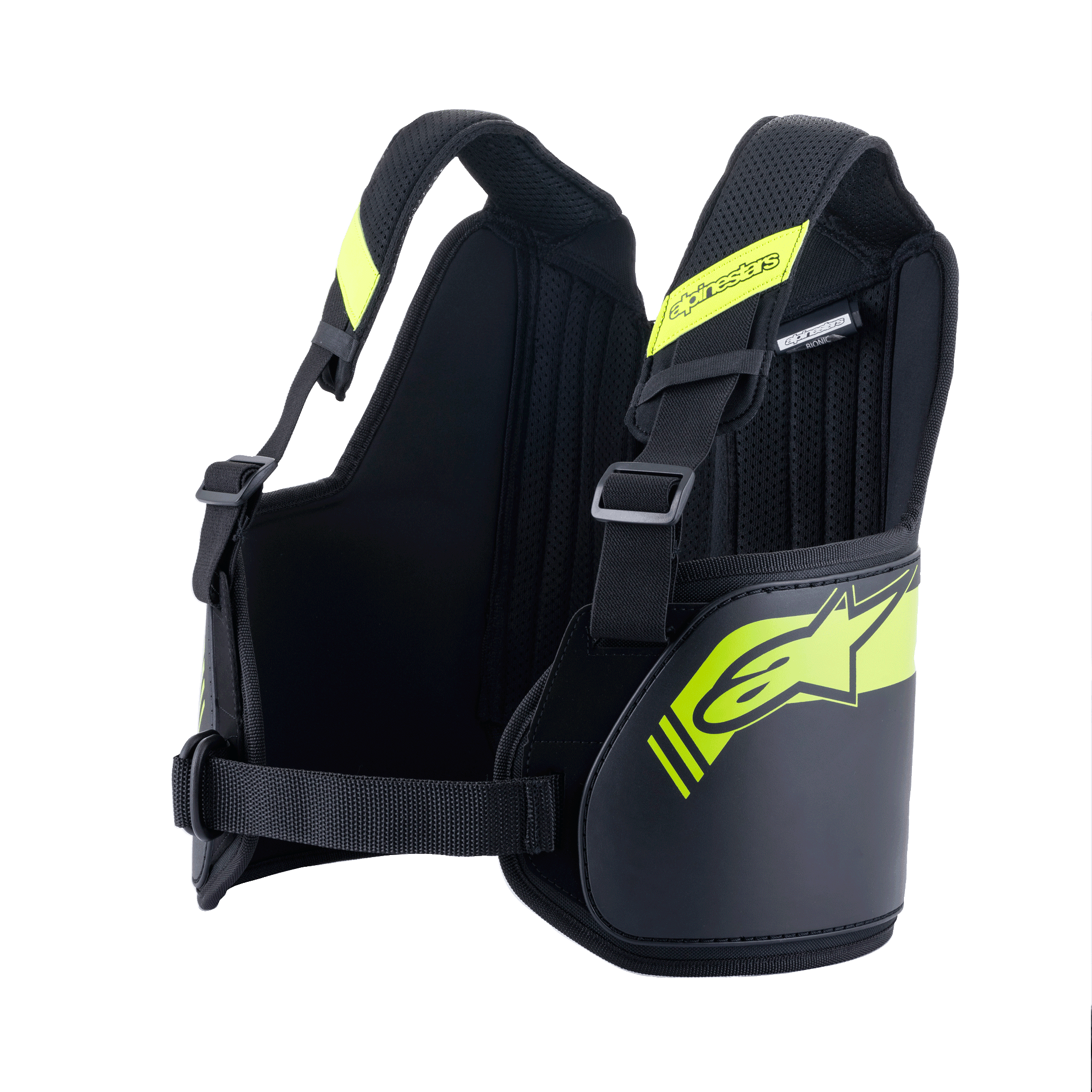 Alpinestars Youth Bionic Rib Support, revbensskydd för karting, svart och neongul, justerbara axelremmar och ryggpanel, ergonomiska skydd med dubbel densitet och glasfiberkärna, ventilerande foder i 3D-mesh, säkerhetsutrustning för karting för ungdomar