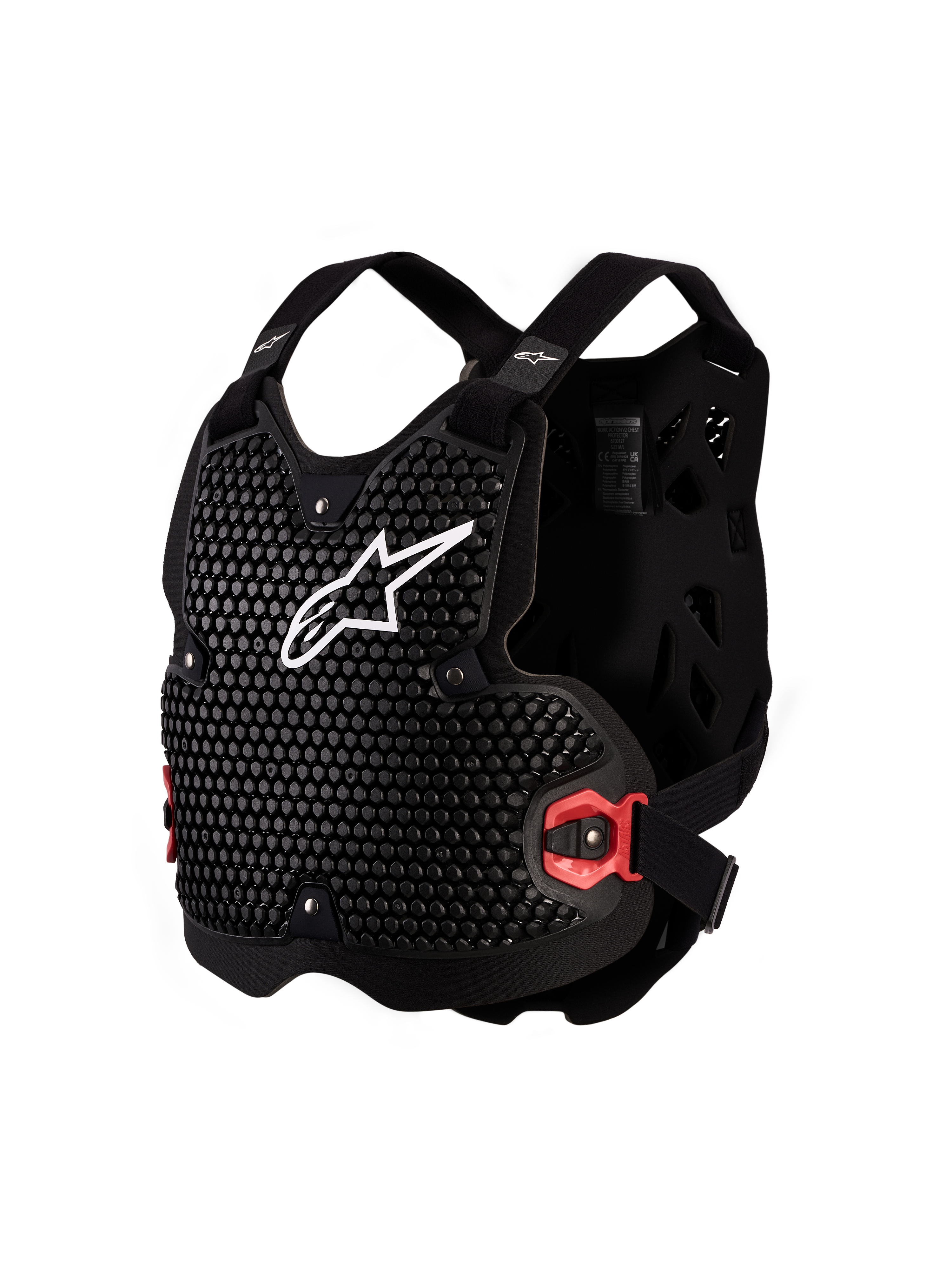Alpinestars Bionic Action V2 bröstskydd, svart och vit, CE-certifierat MX-skydd med ventilerande A-Morph-teknologi