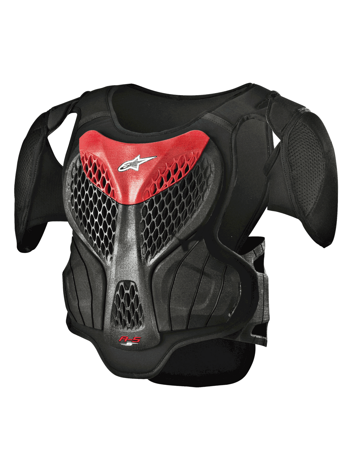 Alpinestars Youth A-5 S Body Armour, Motocross Chest Protector, Black and Red, Hexagonal Mesh Design, Padded Shoulders, Lightweight Protection for Young Riders