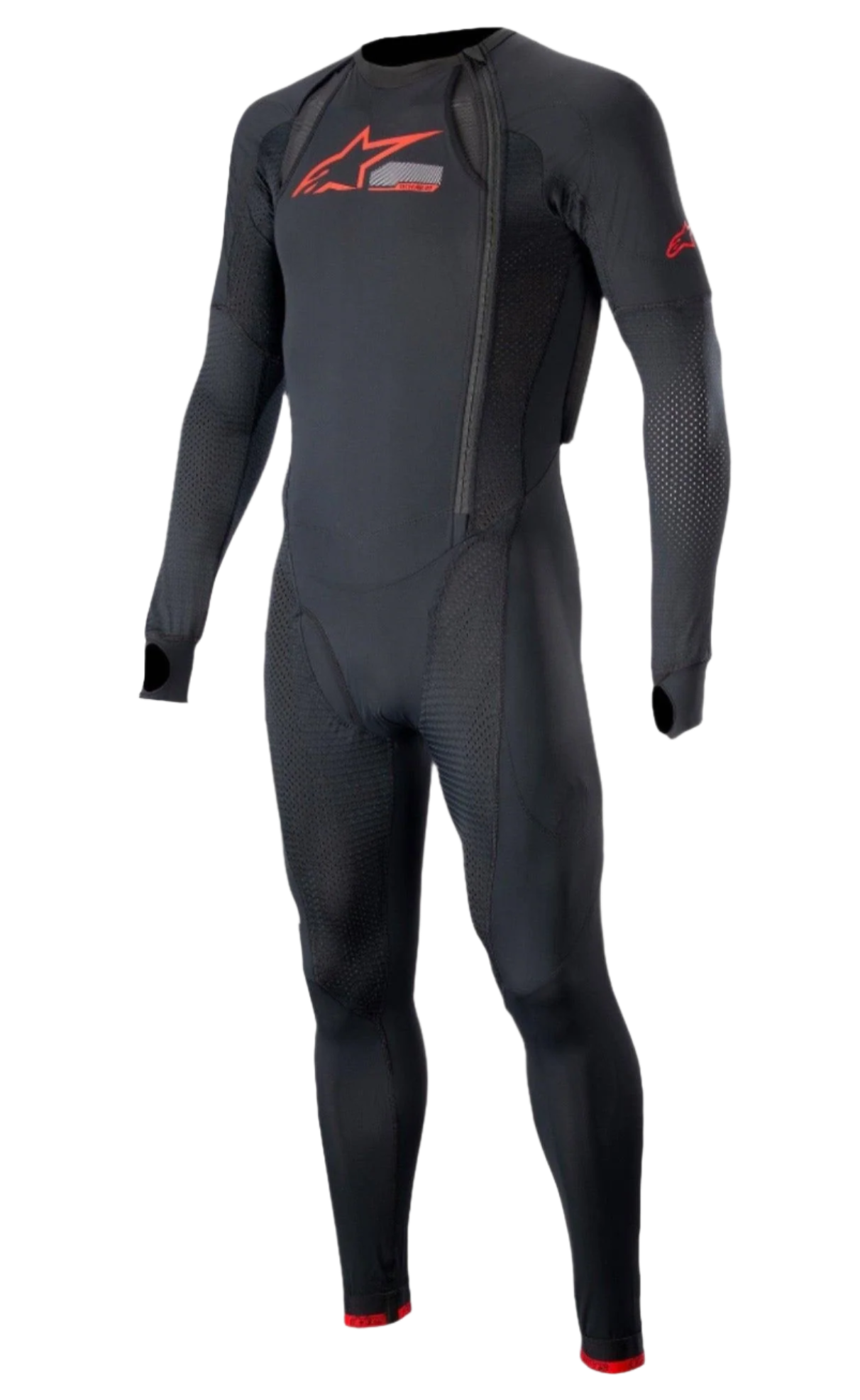 Alpinestars Tech-Air 10 Race System Long Tech Layer, Racing Undersuit, Men's, Black and Bright Red, breathable mesh panels.
