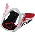 Alpinestars S-M8 Helmet Visor Triple, motocrosshjälmstillbehör, svart, röd och vit, med SUPERTECH-branding och röd Alpinestars-logotyp, vinklad geometrisk design med en blank yta, utbytesskärm för Supertech M8-offroadhjälm