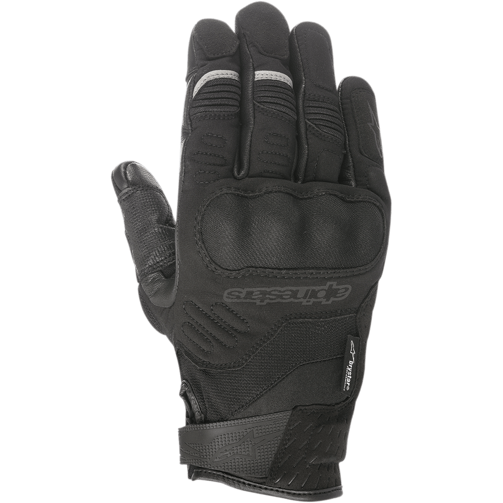 Alpinestars C-30 Drystar®-handskar, svarta motorcykelhandskar, med övergjutet hårt knogskydd, konstruktion i stretchtextil och softshell, kardborreband vid handleden och diskreta grå reflexdetaljer på fingrarna.