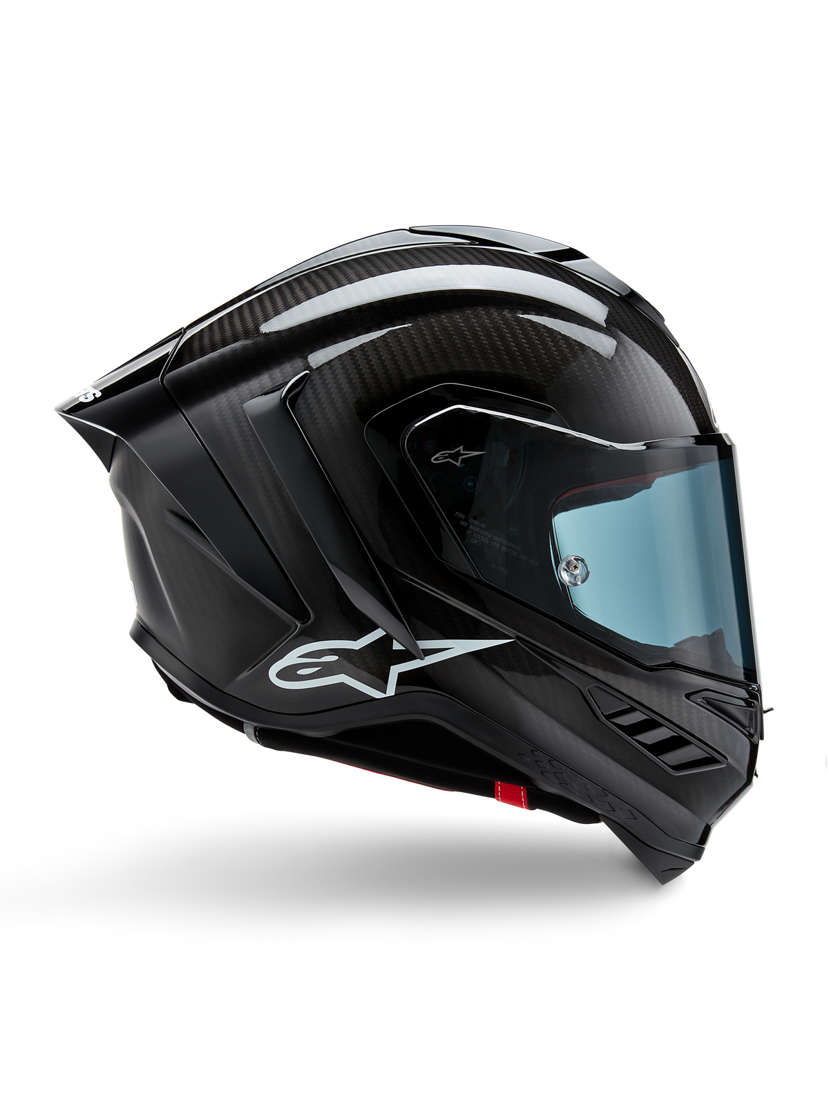 Alpinestars Supertech R10 Solid Helmet, full face motorcycle racing helmet, black carbon matte and glossy finish, featuring an aerodynamic profile and optical class 1 visor