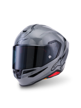 Alpinestars S-R7 Solid Helmet, full-face motorcycle helmet, Gray Glossy, featuring a dark-tinted visor, aerodynamic shell with integrated spoiler, ventilation ports, and black Alpinestars logo on the side