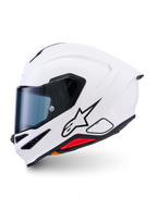 Alpinestars S-R7 Solid Helmet, helhjälm för motorcykel, White Glossy, strömlinjeformat aerodynamiskt skal med en integrerad bakre spoiler, klart visir och flera ventilationsöppningar, högpresterande skyddsutrustning för racing och sport