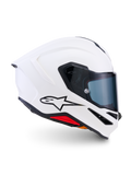 Alpinestars S-R7 Solid hjälm, integralhjälm för motorcykel, blankvit, aerodynamiskt skal med integrerad bakspoiler och klart visir, lätt kolfiberkompositkonstruktion för racing- och vägprestanda