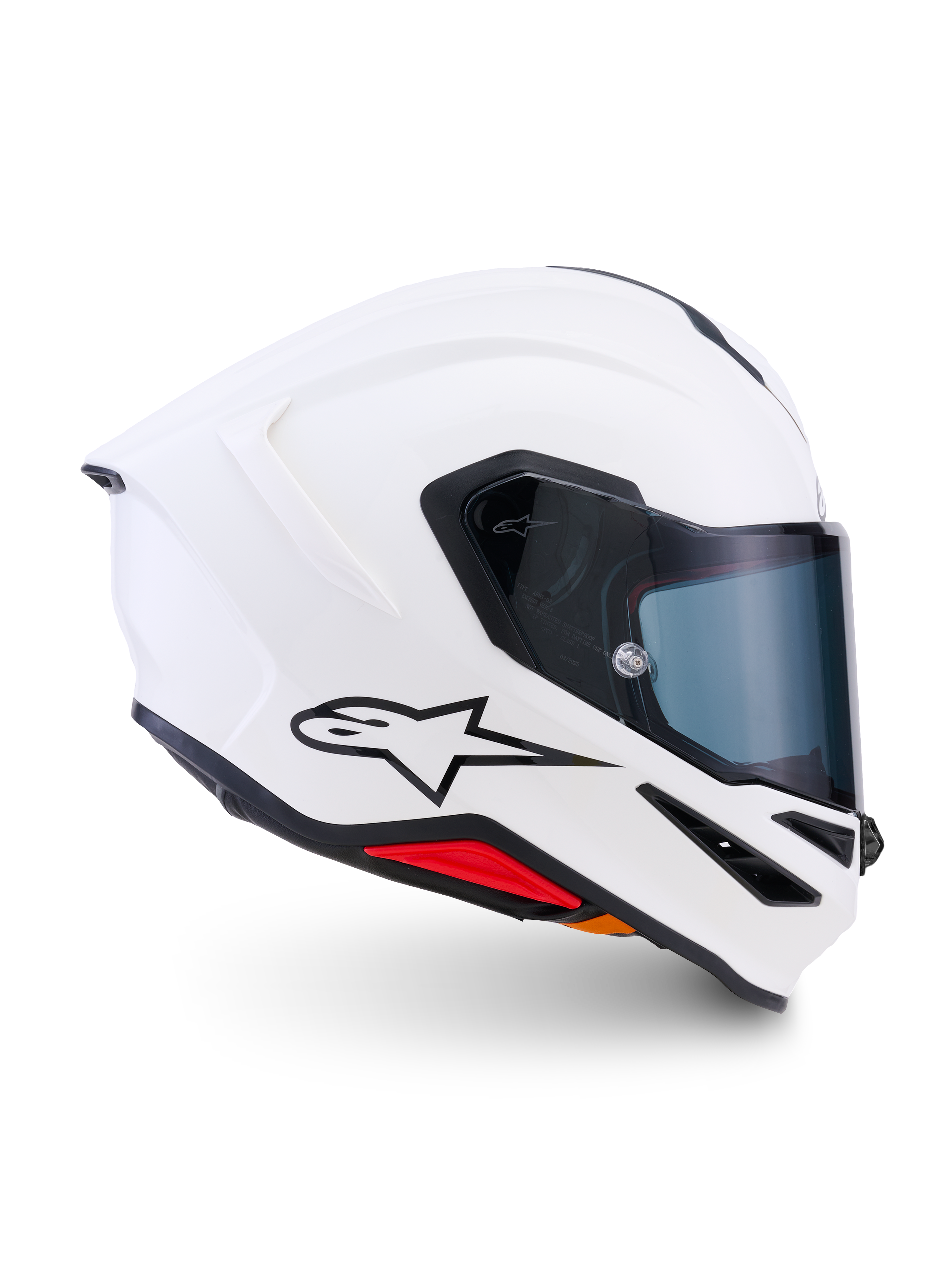 Alpinestars S-R7 Solid hjälm, integralhjälm för motorcykel, blankvit, aerodynamiskt skal med integrerad bakspoiler och klart visir, lätt kolfiberkompositkonstruktion för racing- och vägprestanda