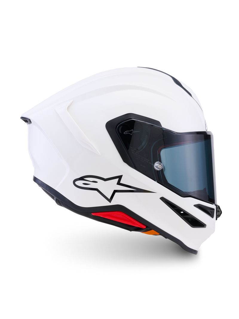 Alpinestars S-R7 Solid hjälm ECE 22.06, vit glansig integralhjälm, kolfiberkompositkonstruktion med integrerad bakspoiler och klart visir för racing och vägprestanda