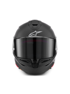 Alpinestars S-R7 Solid hjälm, mattsvart kolfiberkomposithjälm, framifrån med tonat visir och vit Astar-logotyp