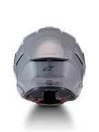 Alpinestars S-R7 Solid Helmet, ECE 22.06 motorcycle helmet, gray glossy, rear view showcasing aerodynamics, spoiler, and A-star logo